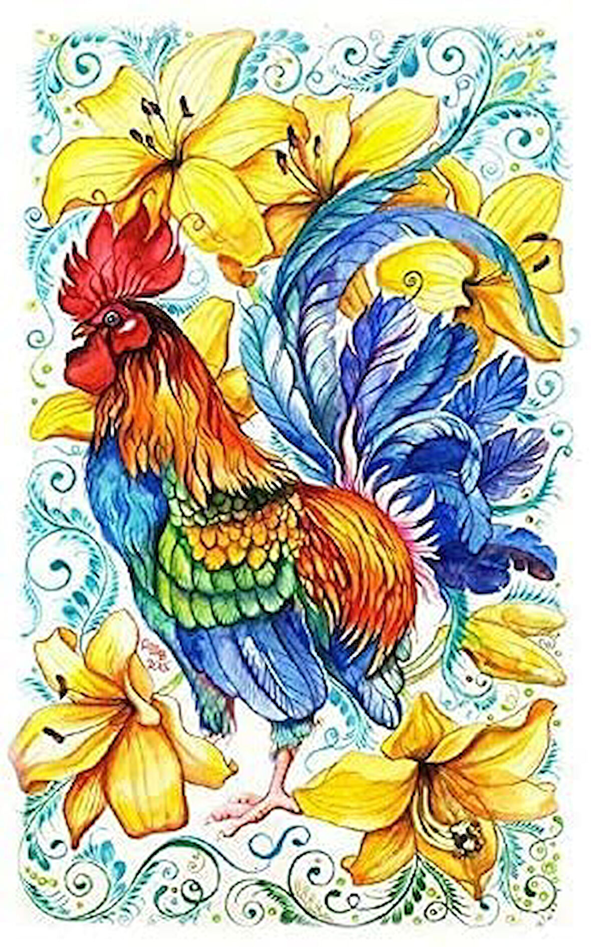 Çiçek ve Horoz Çerçevesiz 50x65 Sayılarla Boyama Hobi Seti