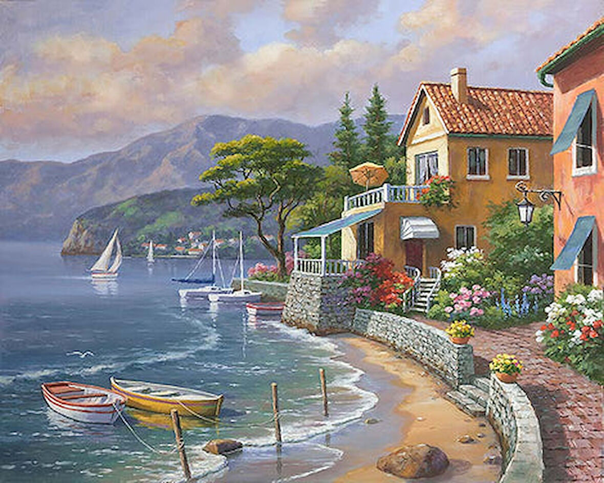 Göl Kenarı Manzarası Çerçevesiz 70x90 Sayılarla Boyama Hobi Seti