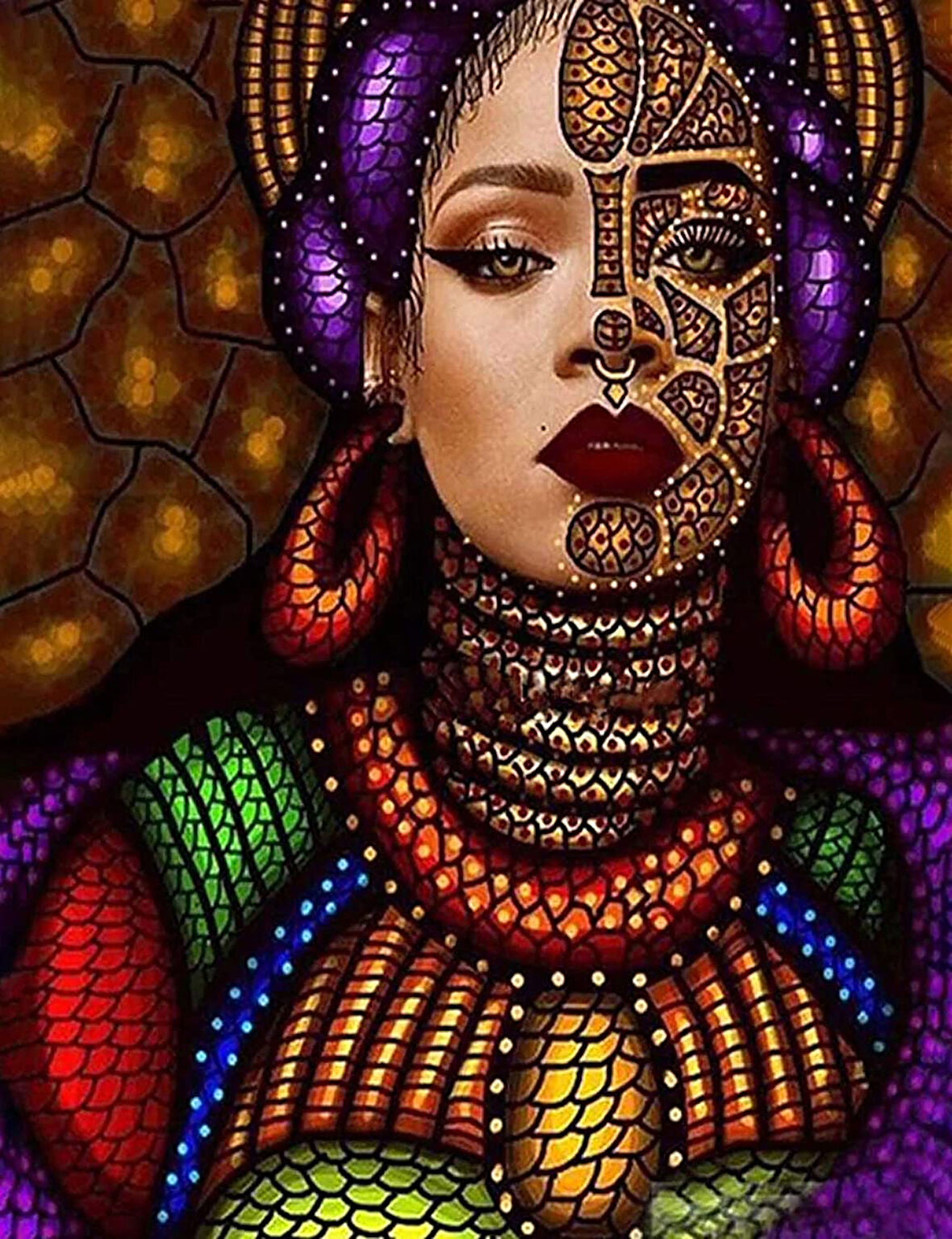 Afrikalı Süslü Çerçevesiz 90x110 Sayılarla Boyama Hobi Seti