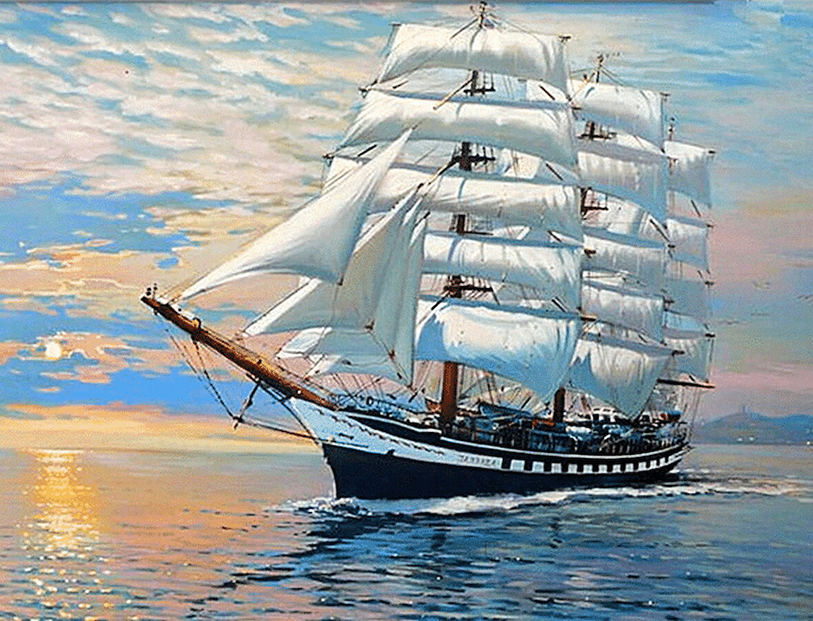 Denizde Bir Yelkenli Gemi Çerçevesiz 90x110 Sayılarla Boyama Hobi Seti