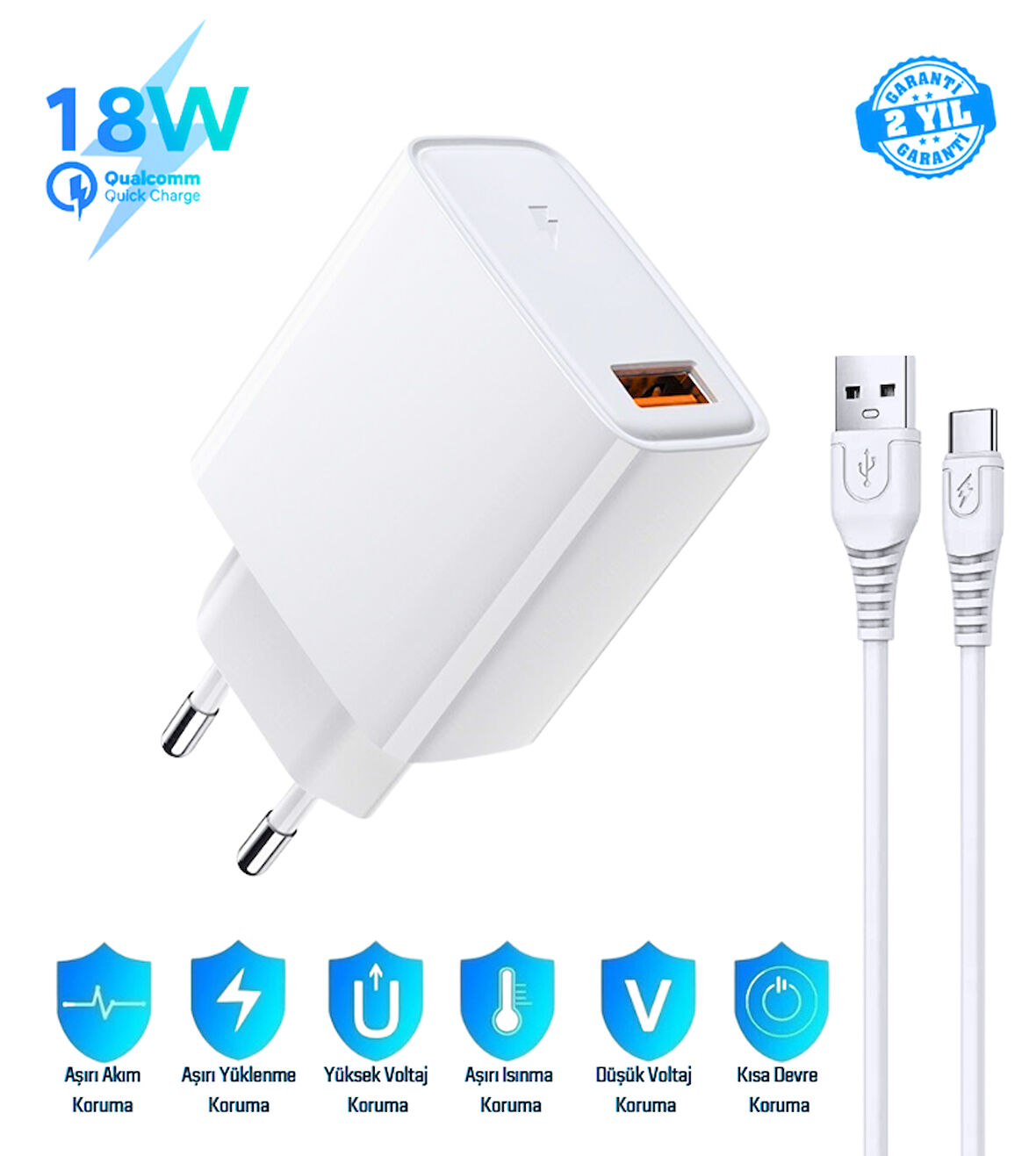 Samsung Galaxy A56 Uyumlu 18W 3.4A Type-C Ultra Hızlı Şarj Cihazı / Şarj Aleti Seti (Adaptör+Kablo) - İthalatçı Garantili