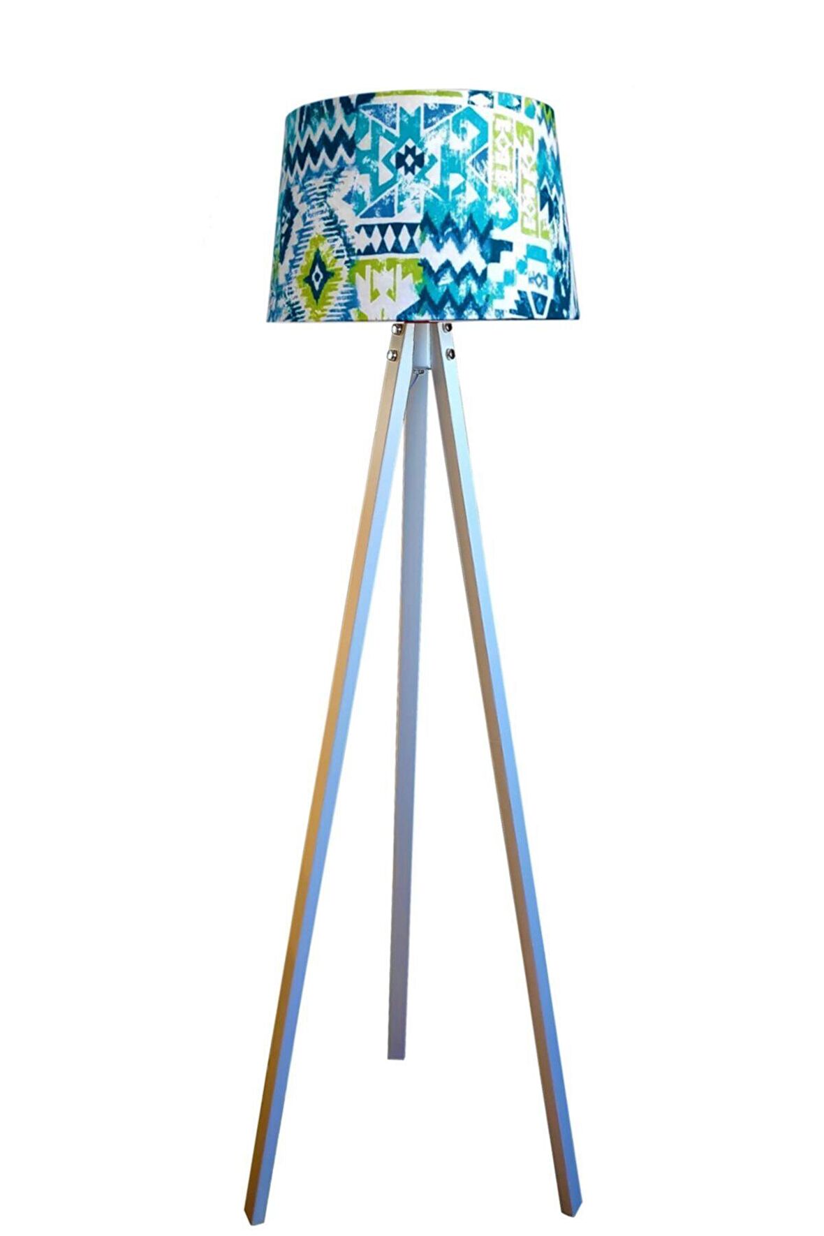 Masif 3 Ayaklı Lambader Tripod (etnik Desen- Beyaz Ayak)