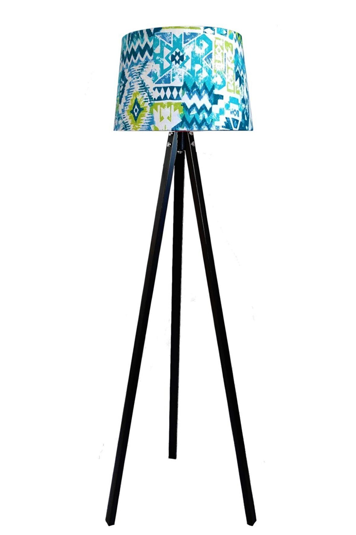 Masif 3 Ayaklı Lambader Tripod( Etnik Desen- Siyah Ayak)