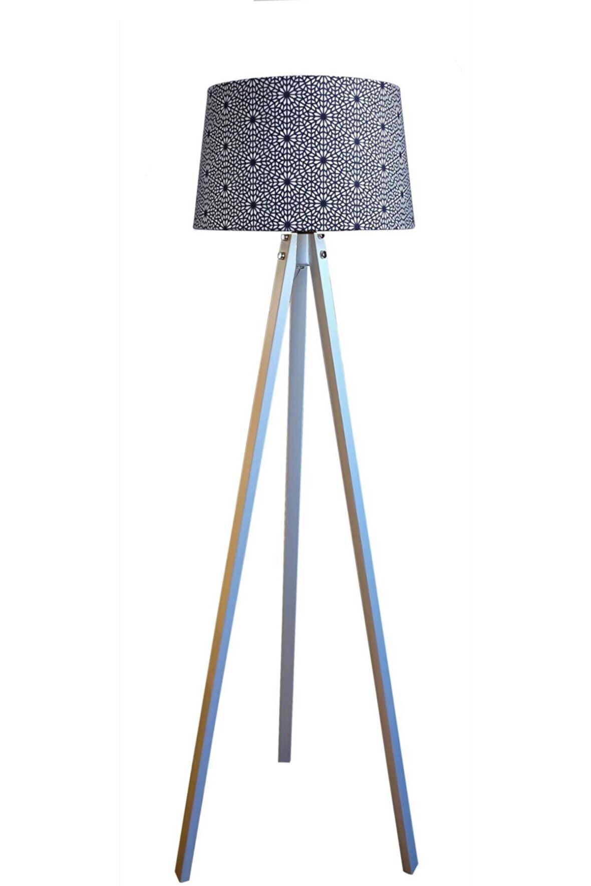 Masif 3 Ayaklı Lambader Tripod( Mandala Çiçek Desen -beyaz Ayak )