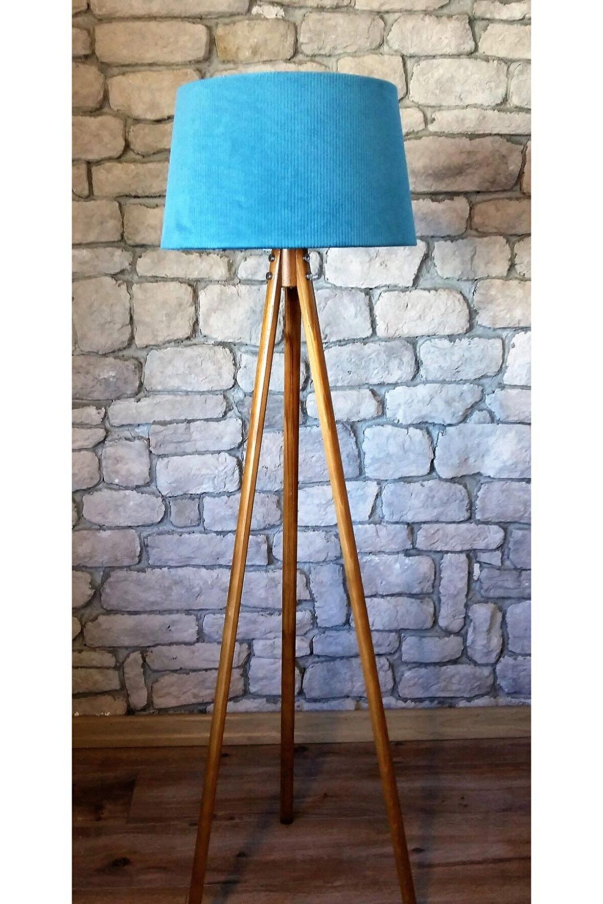 Masif 3 Ayaklı Lambader,tripod ( Turkuaz/açık Ceviz)