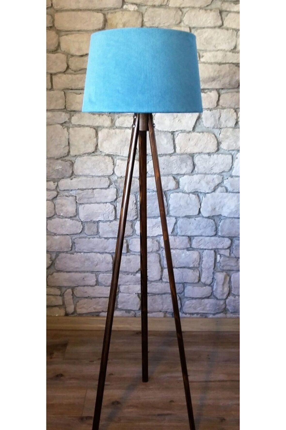 Masif 3 Ayaklı Lambader,tripod ( Turkuaz -koyu Ceviz)