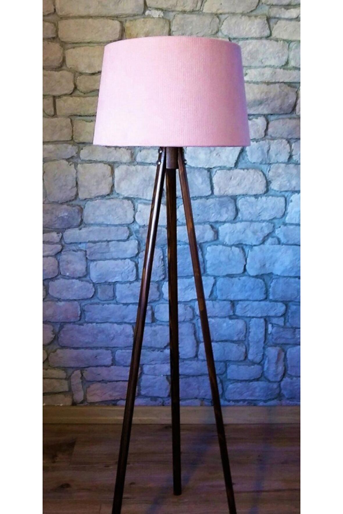 Masif 3 Ayaklı Lambader,tripod ( Pudra-koyu Ceviz