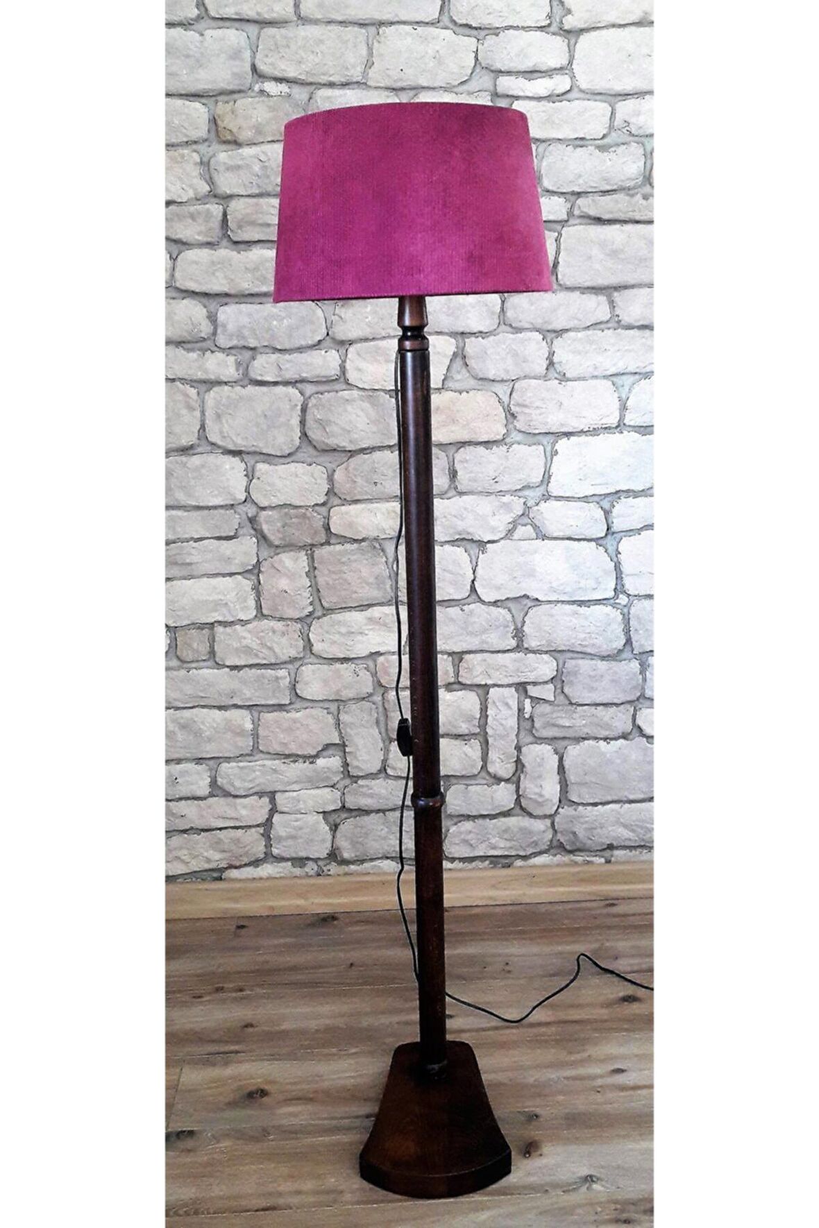 Masif Ahşap Tek Ayaklı Lambader (Fuşya- Koyu Ceviz)