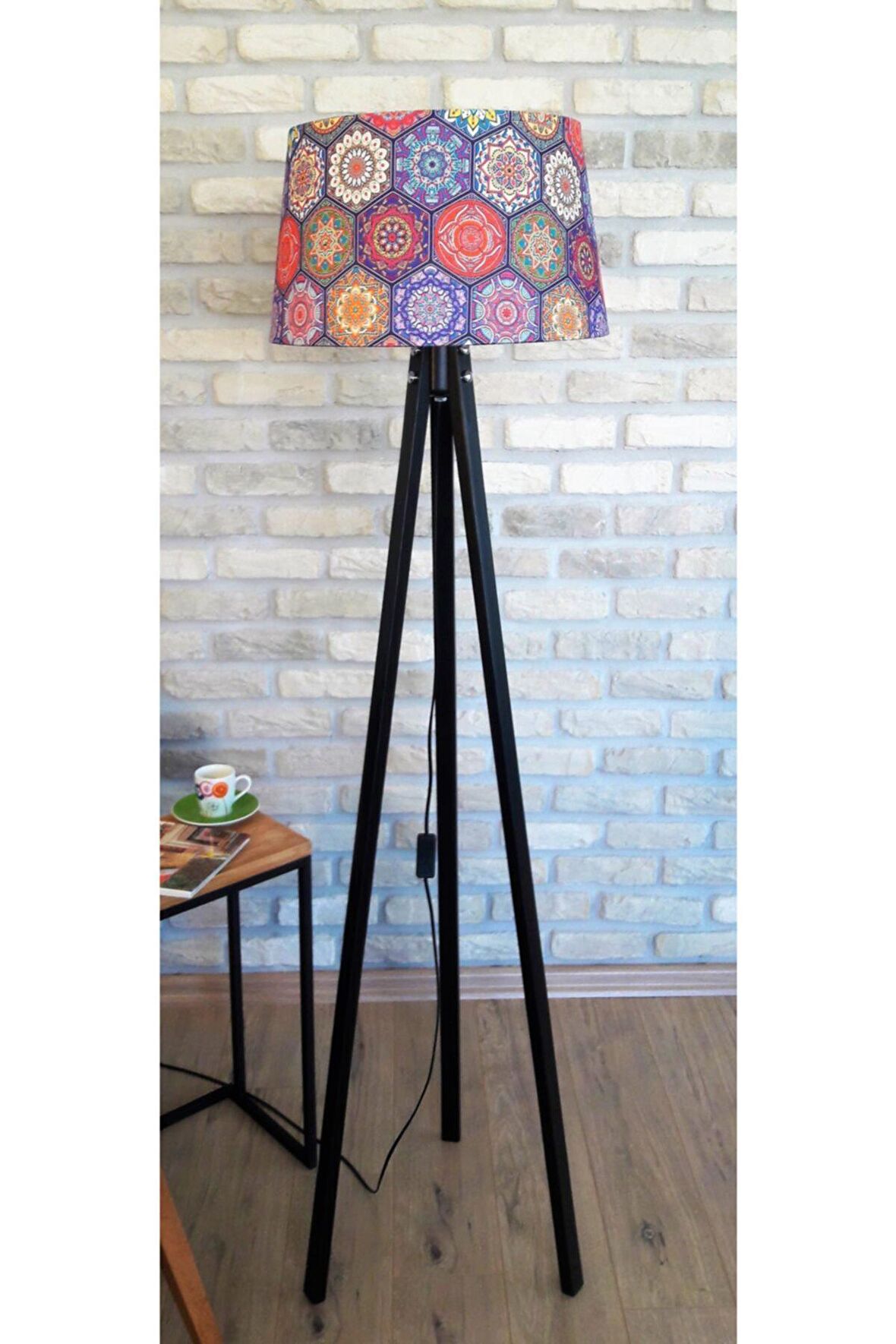 Mandela 3 Ayak Serisi,ahşap Tripod Lambader (Mor Şapka / Siyah Ayak)