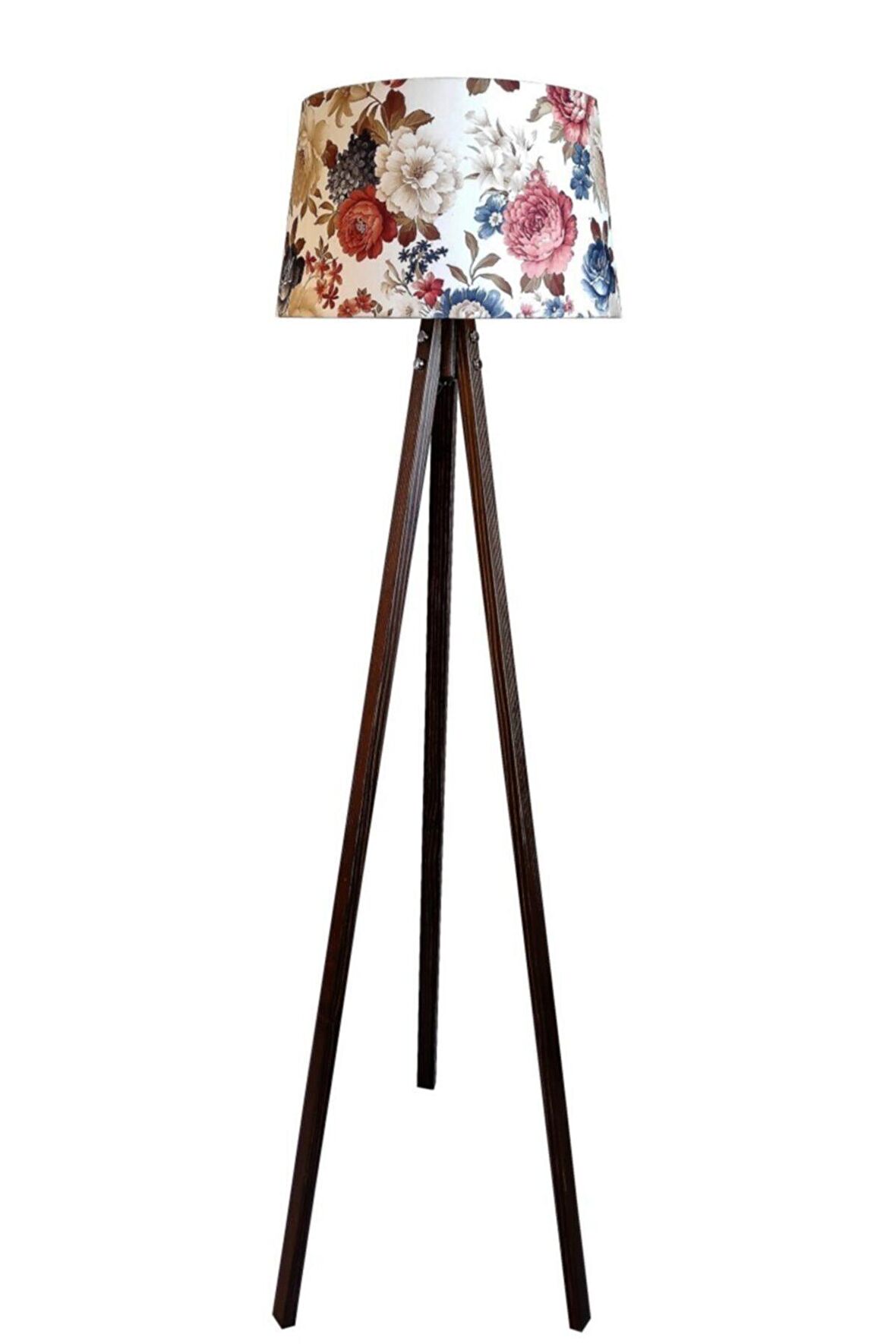 Beta Serisi,masif 3 Ayaklı Tripod Lambader( Çiçek Desen-koyu Ceviz)