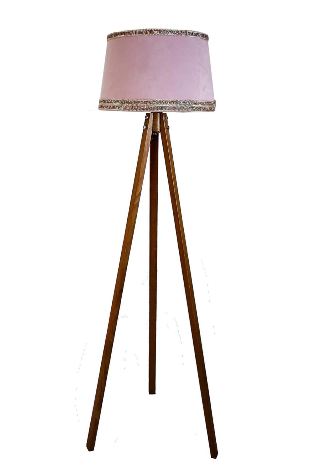 Hintişi Aks. Masif Tripod Lambader ( Pudra/açık Ceviz)