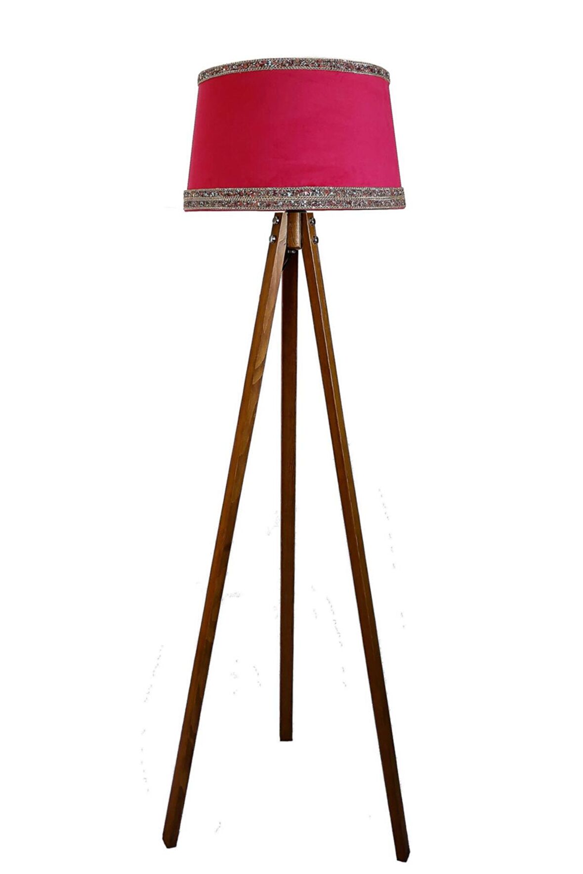 Hintişi Aks. Masif Tripod Lambader ( Bordo/açık Ceviz)