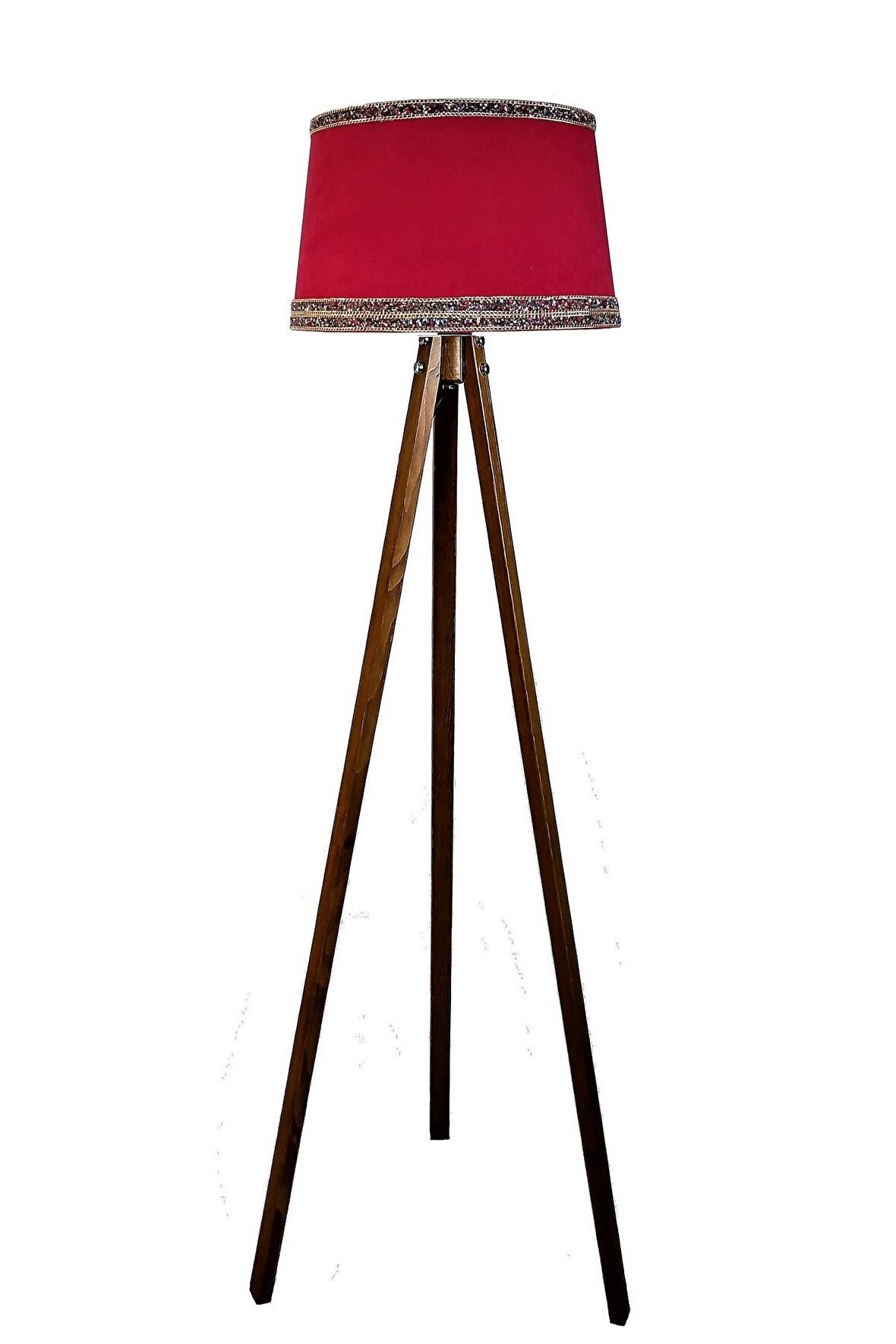 Hintişi Aks. Masif Tripod Lambader ( Kırmızı/açık Ceviz)