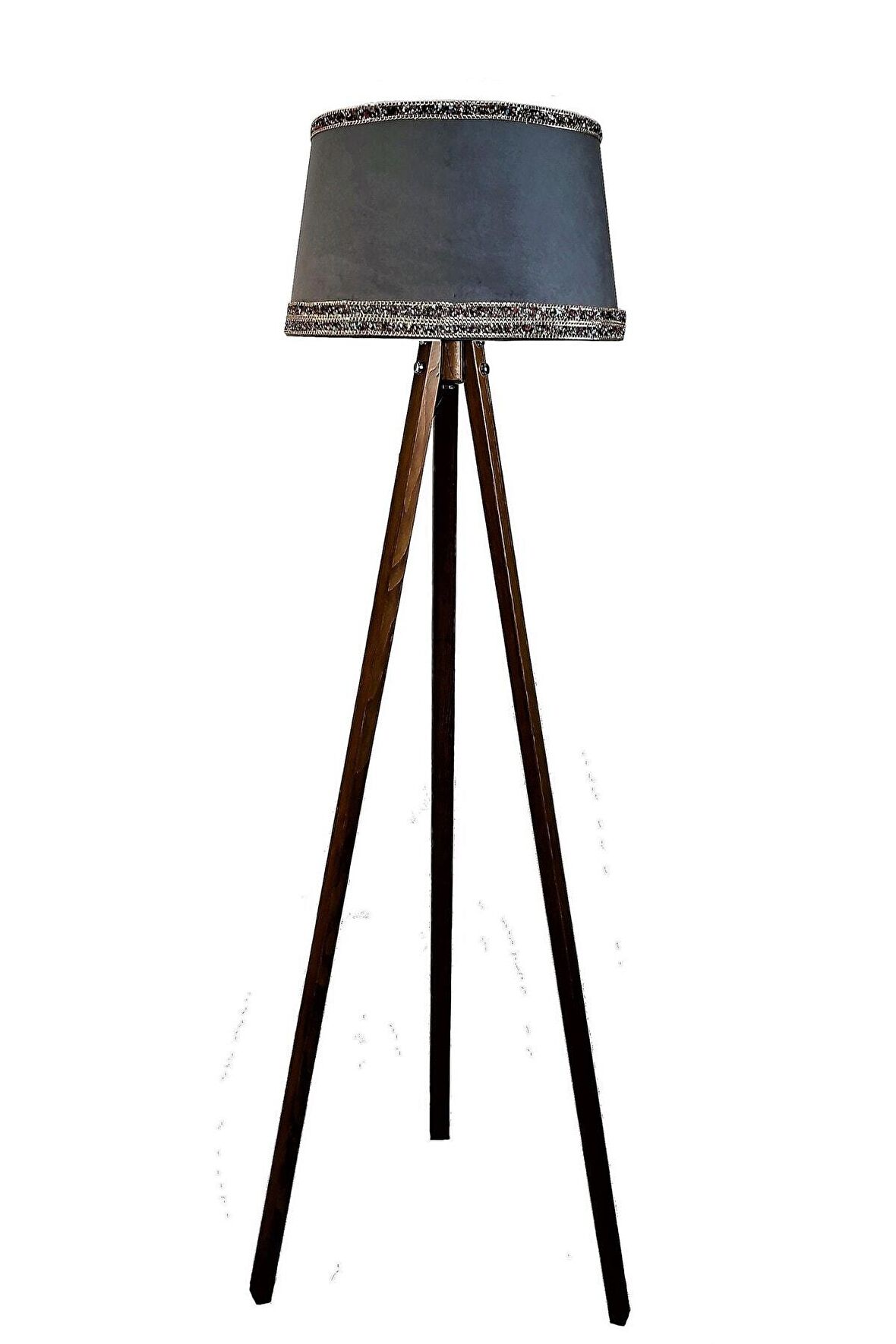 Hintişi Aks. Masif Tripod Lambader ( Koyu Gri/açık Ceviz)