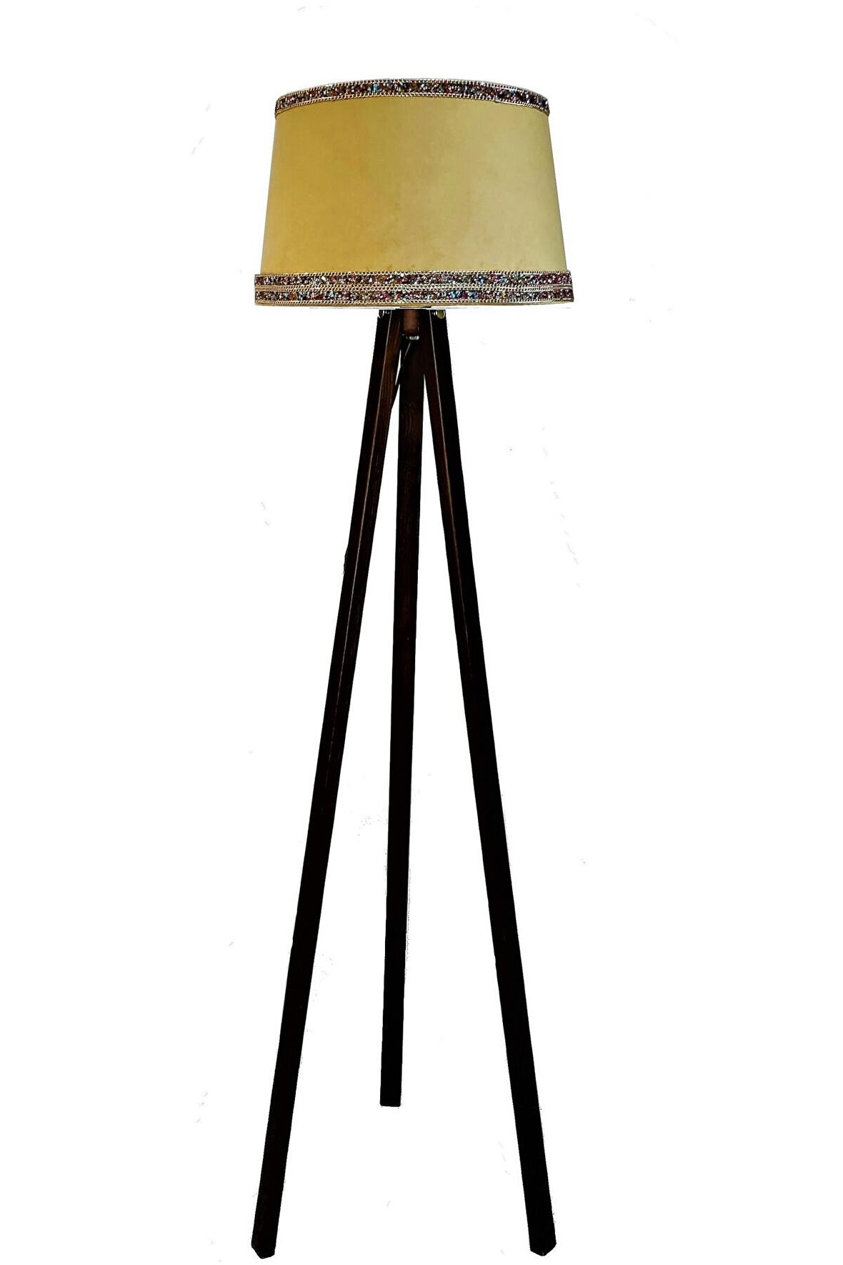 Hintişi Aks. Masif Tripod Lambader ( Hardal/koyu Ceviz)