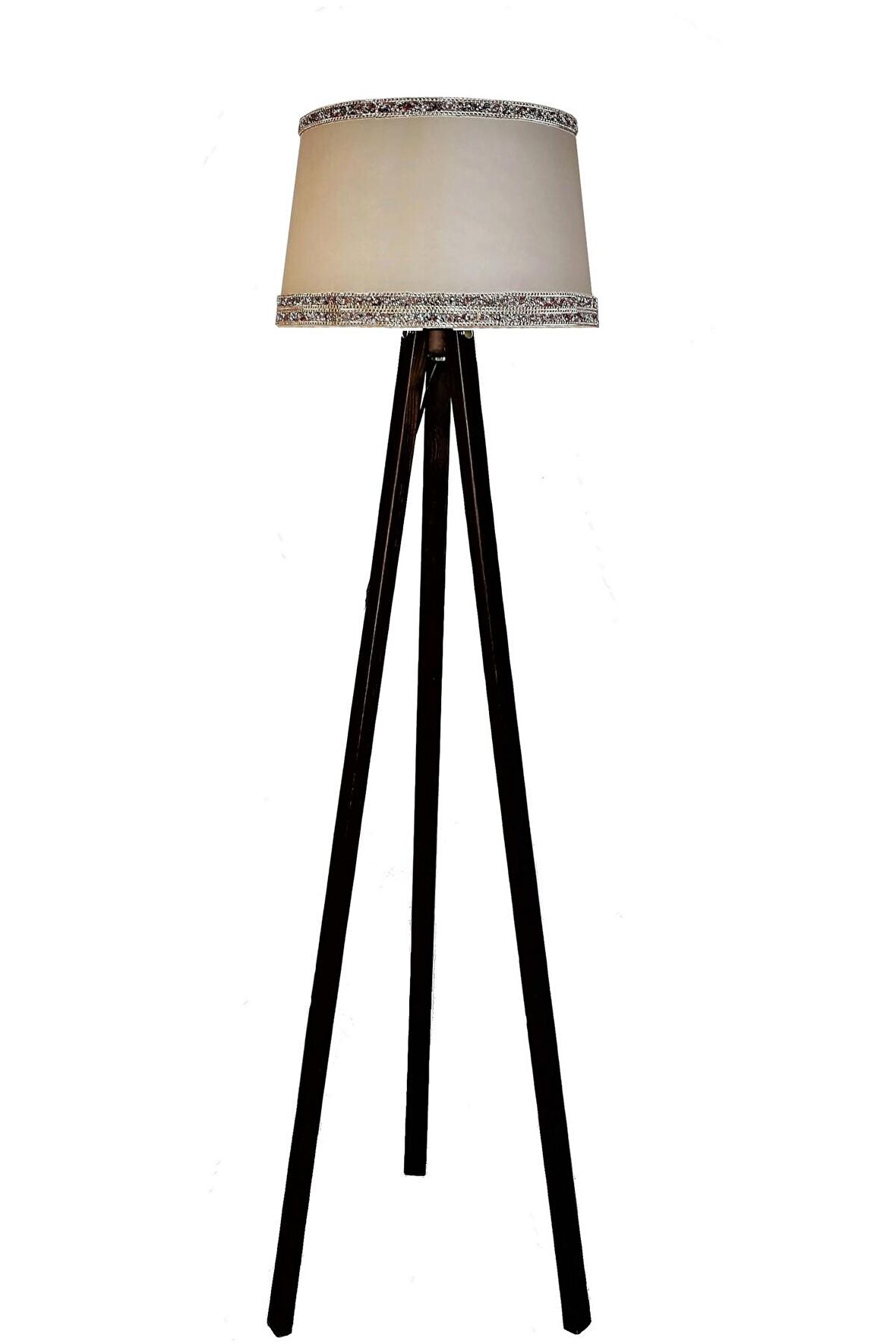 Hintişi Aks. Masif Tripod Lambader ( Kemik/koyu Ceviz)