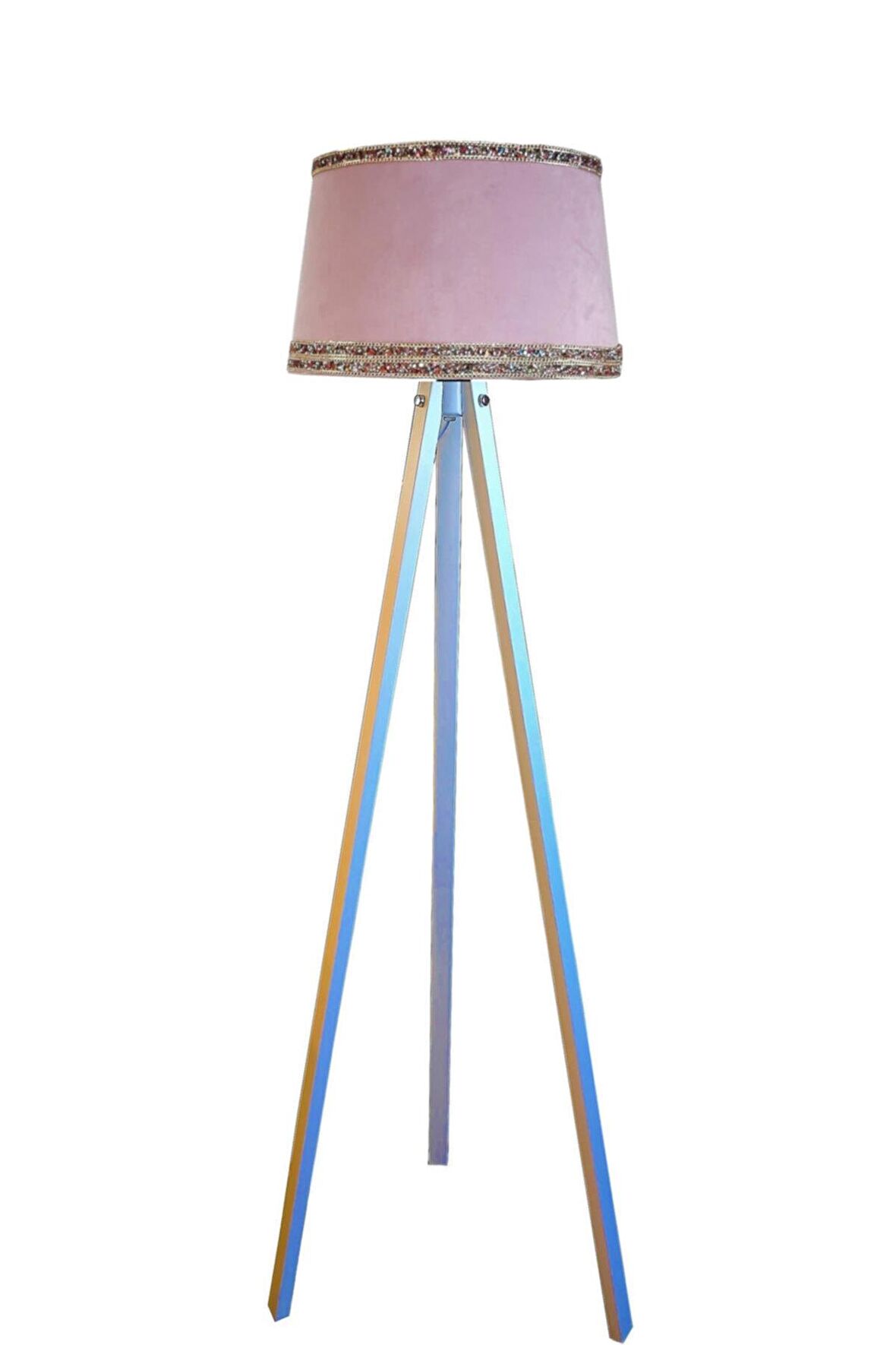 Hintişi Aks. Masif Tripod Lambader ( Pudra/beyaz Ayak)