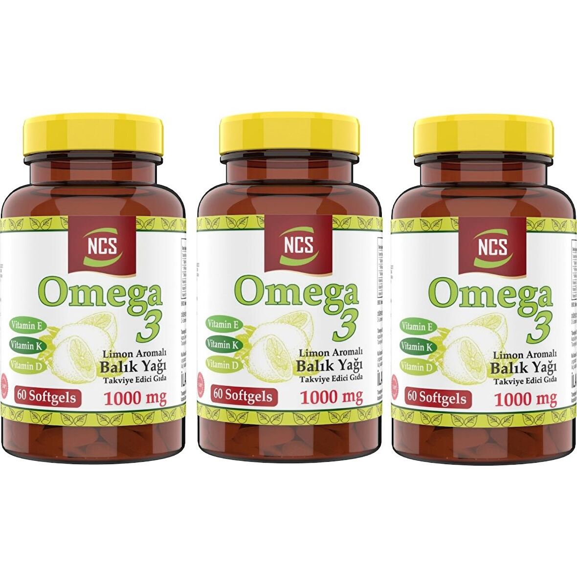 Ncs Omega 3 Balık Yağı 1000 mg 60 Yumuşak Kapsül Doğal Limon Aromalı 3 Kutu 180 Kapsül