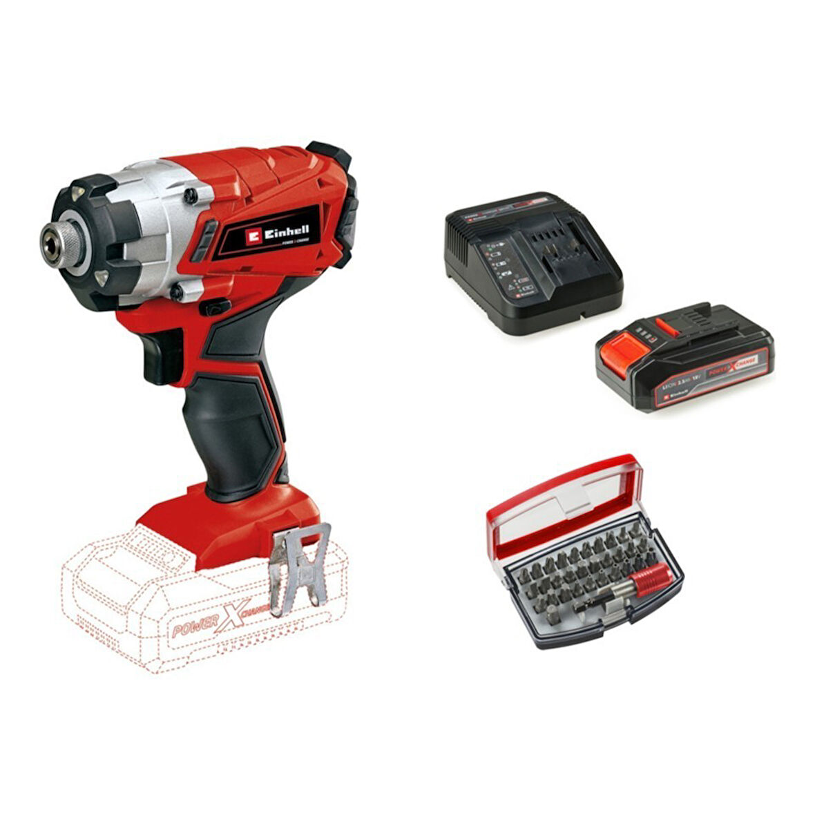 Einhell Te-Cı 18/1 Li - Solo Torklu Darbeli Matkap + 1 x 2.5 Ah Starter Kit Akü (Bits Uç Dahil)