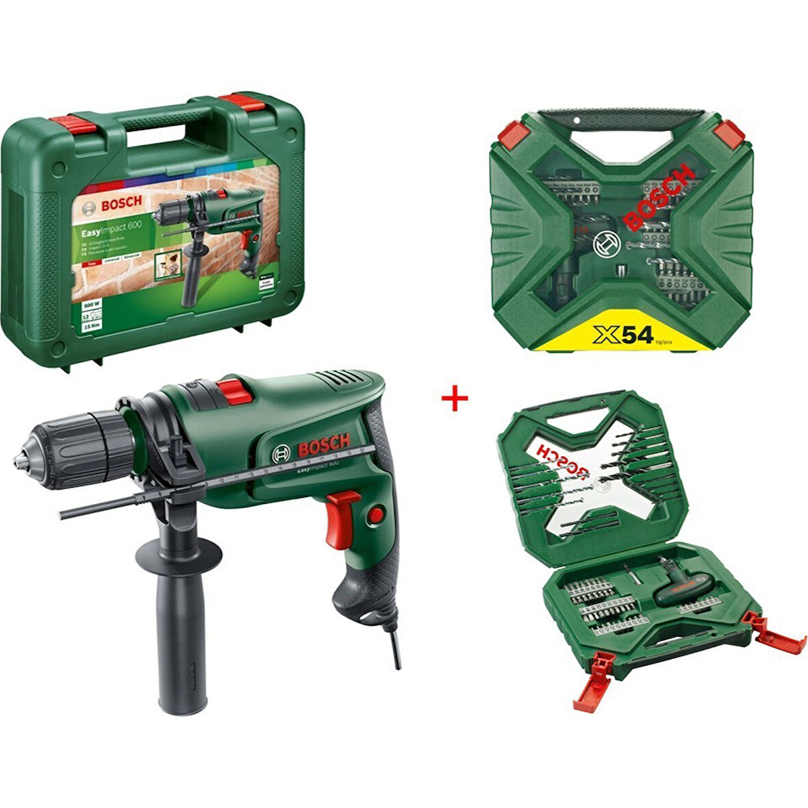 Bosch Easyımpact 600 Darbeli Matkap 600 Watt + 54 Parça Matkap Ucu Seti