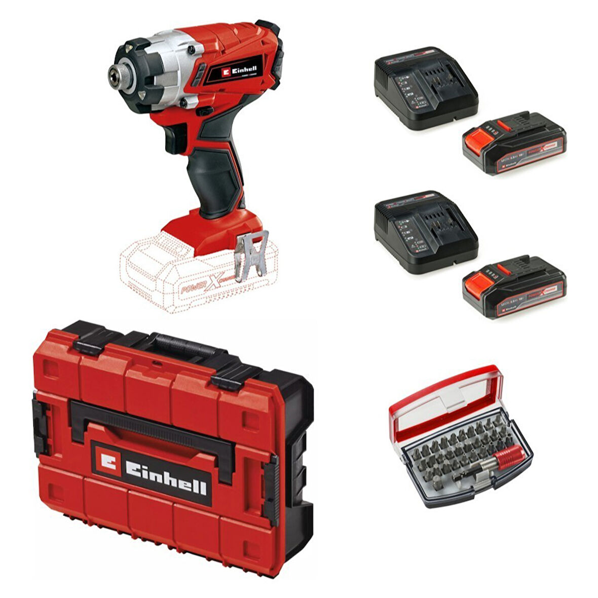 Einhell TE-CI 18/1 Li - Darbeli Torklu Vidalama + 2 x 2.5 Ah Starter Kit Akü (Çanta ve Bits Uç Dahil)