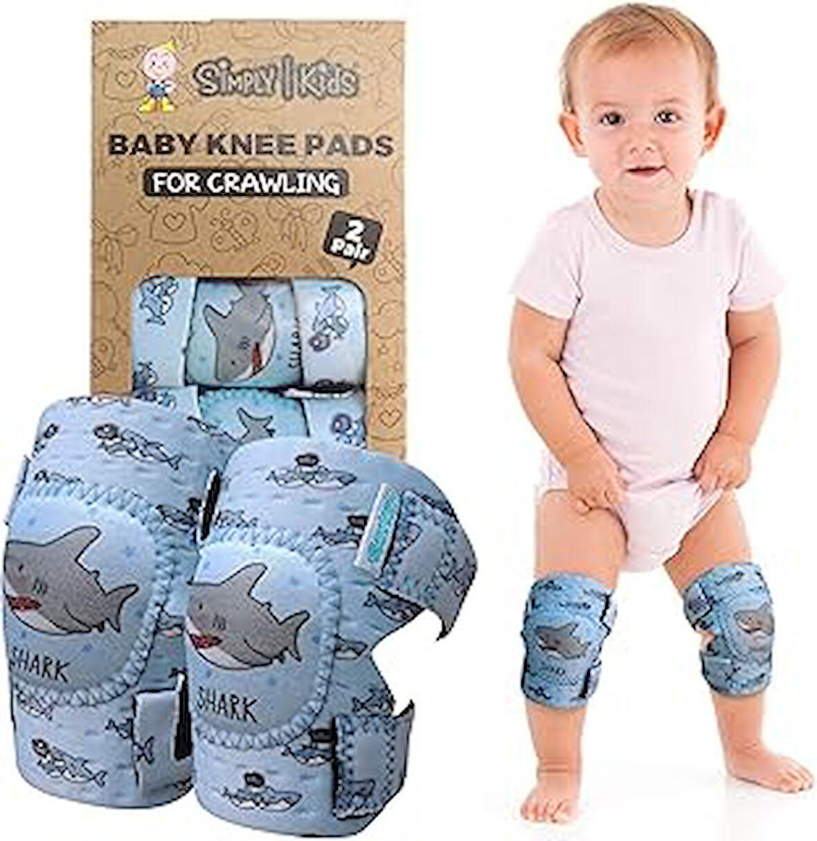 Simply Kids Emekleme Dizliği Bebek Emekleme I Emekleme Külotlu Çorap, Bebekler, Kız ve Erkek Çocuklar için Emekleme Yardımı, shark_tt, S