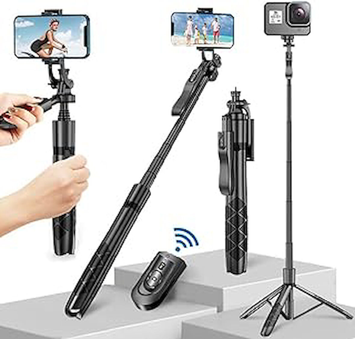 Cevoqin IPhone 60 için Selfie Sopa Uzaktan Kumanda/Seyahat Tripod ile iPhone/Selfie Sopa Telefon Standı, Taşınabilir ve Hafif Alüminyum Cep Telefonu Standı Kamera, Işık, Webcam için Küçük Tripod