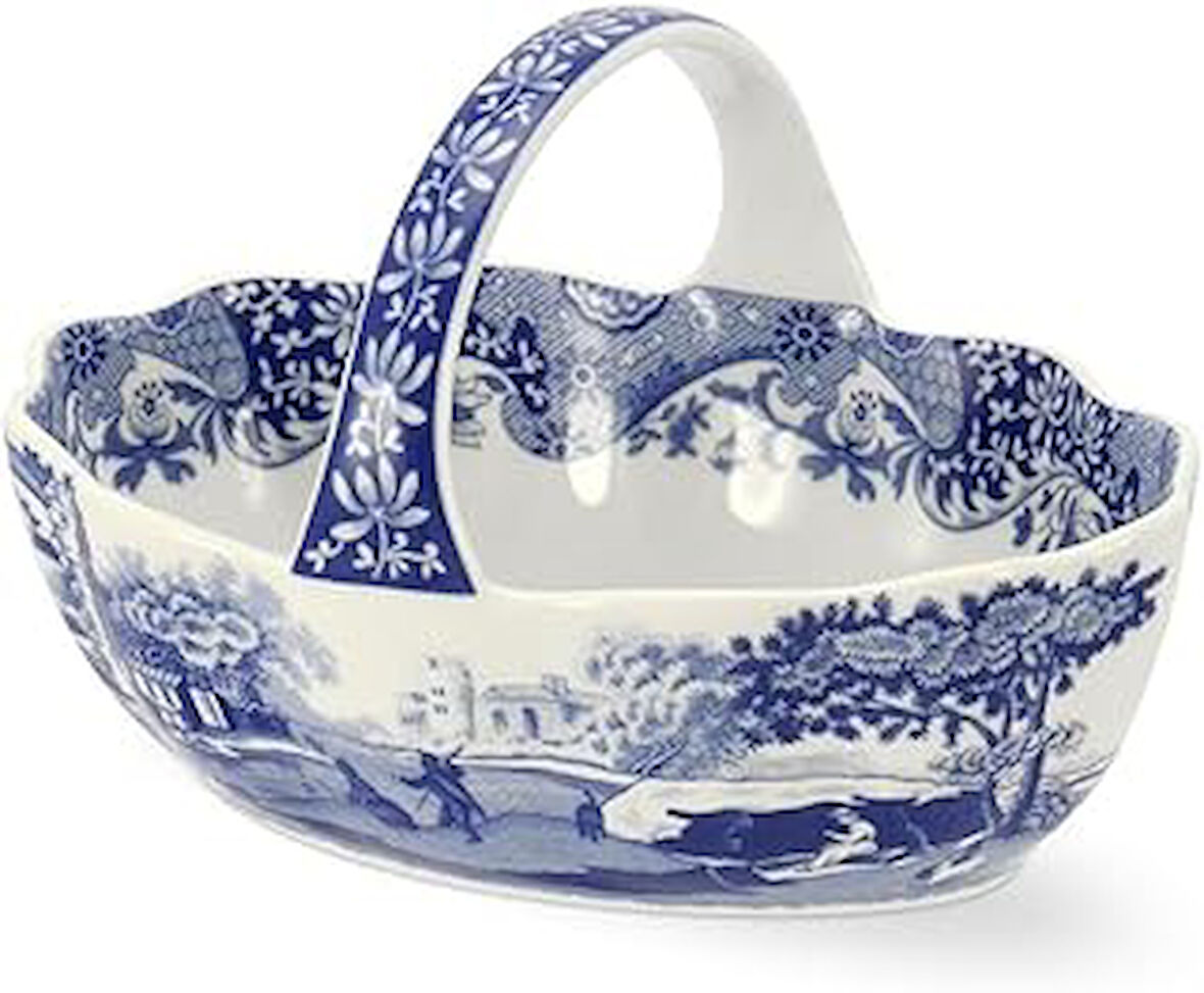 Portmeirion Spode Mavi İtalyan Kulplu Sepet | Meyve Kasesi | Potpuri için Merkez Parçası | Ev Dekoru | Porselenden yapılmıştır | Ölçüler 15 cm | Bulaşık makinesinde yıkanabilir