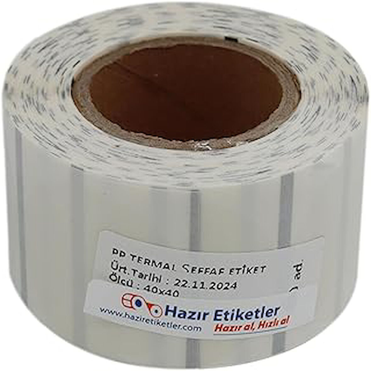 PP Şeffaf Termal Rulo Etiket 40mm X 40mm Çap Ruloda 500 Adet