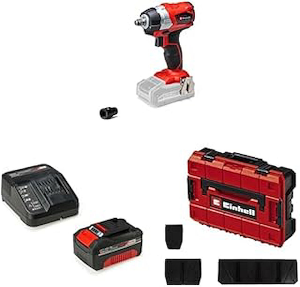 TE-CW 18Li BL Brushless - Solo, Kömürsüz Akülü Darbeli Somun Sıkma+Einhell 18V 4, 0 Ah PXC Starter Kit +Einhell E-Case Organizerli Taşıma ve Saklama Çantası++