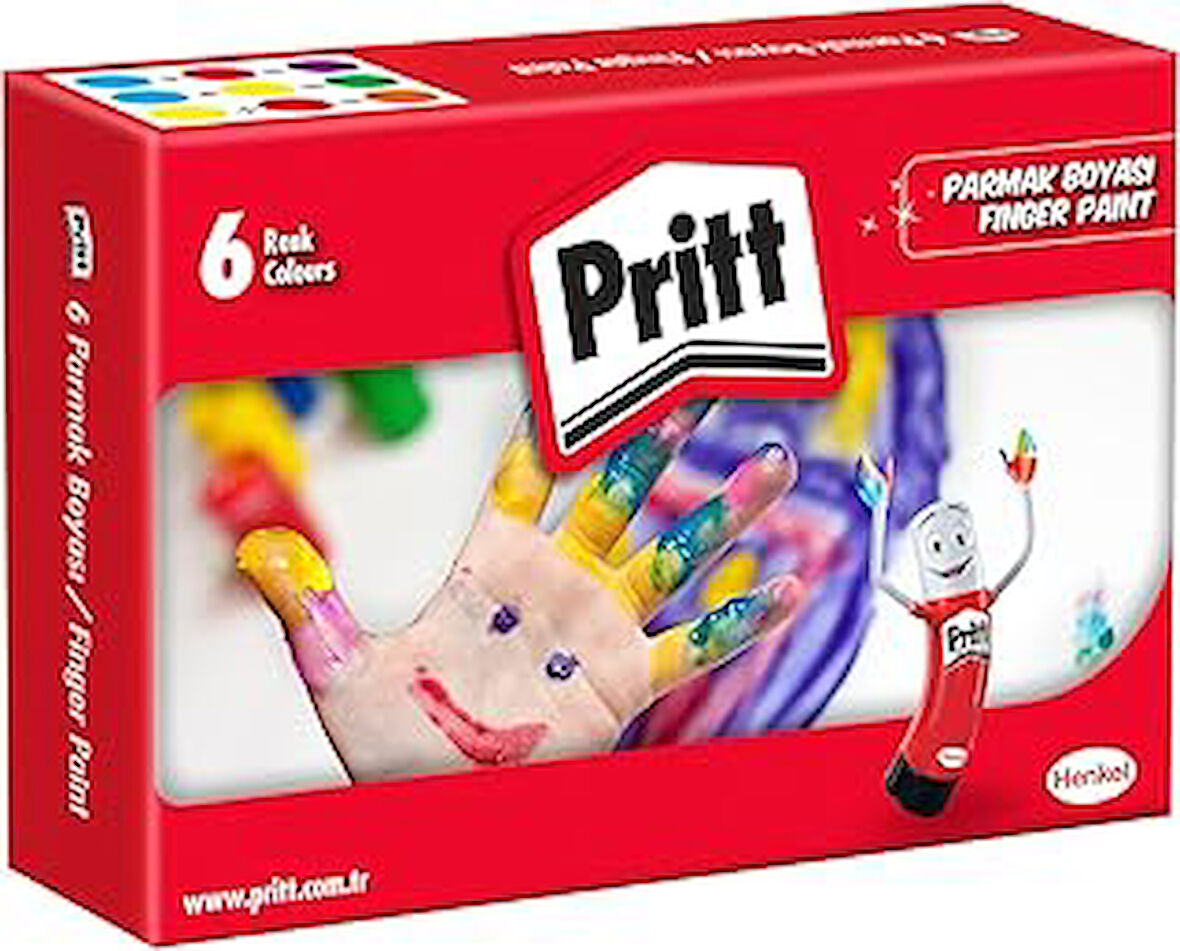 Pritt Parmak Boyaları, Su Bazlı Boyası, Kolayca Silinebilir Sağlıklı Parmak Boyası, Zararsız Kırtasiye Malzemesi, Yaratıcı Oyun Boyası, 6 Renkli Kutu