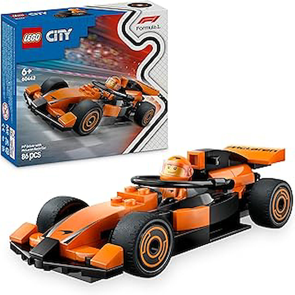 City McLaren Yarış Arabalı F1 Sürücüsü 60442-6 Yaş ve Üzeri Çocuklar için Mini Yarış Arabası İçeren Yaratıcı Oyuncak Yapım Seti, Doğum Günü Hediyesi