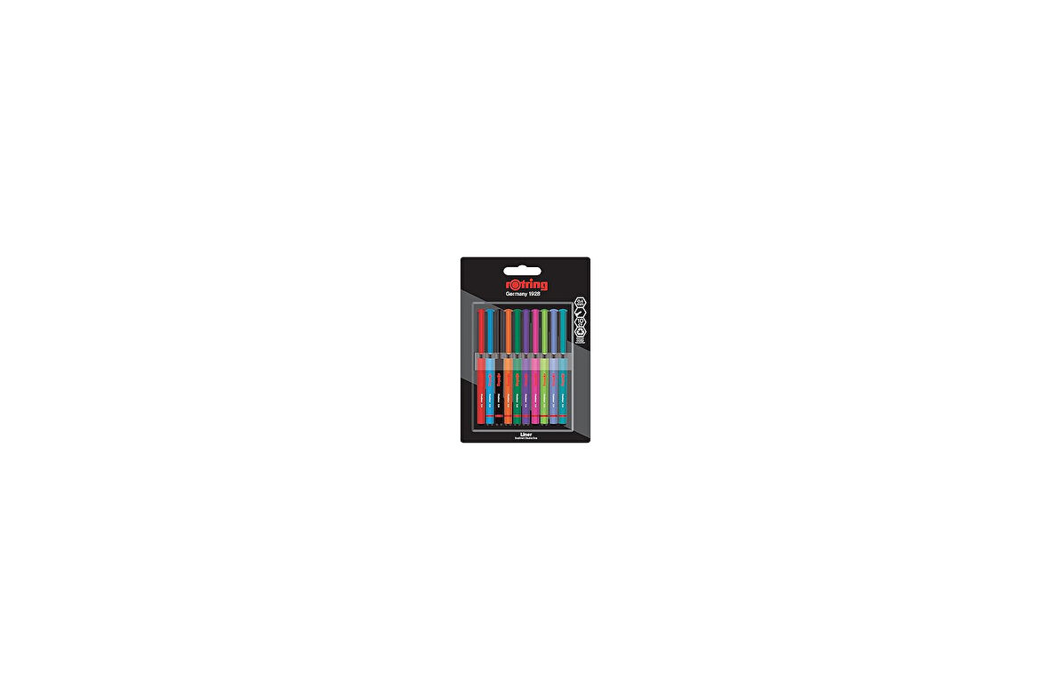 rOtring Fineliner, İnce Keçe Uçlu Kalem 0.4 mm, 10'lu Paket, Karışık Renkler