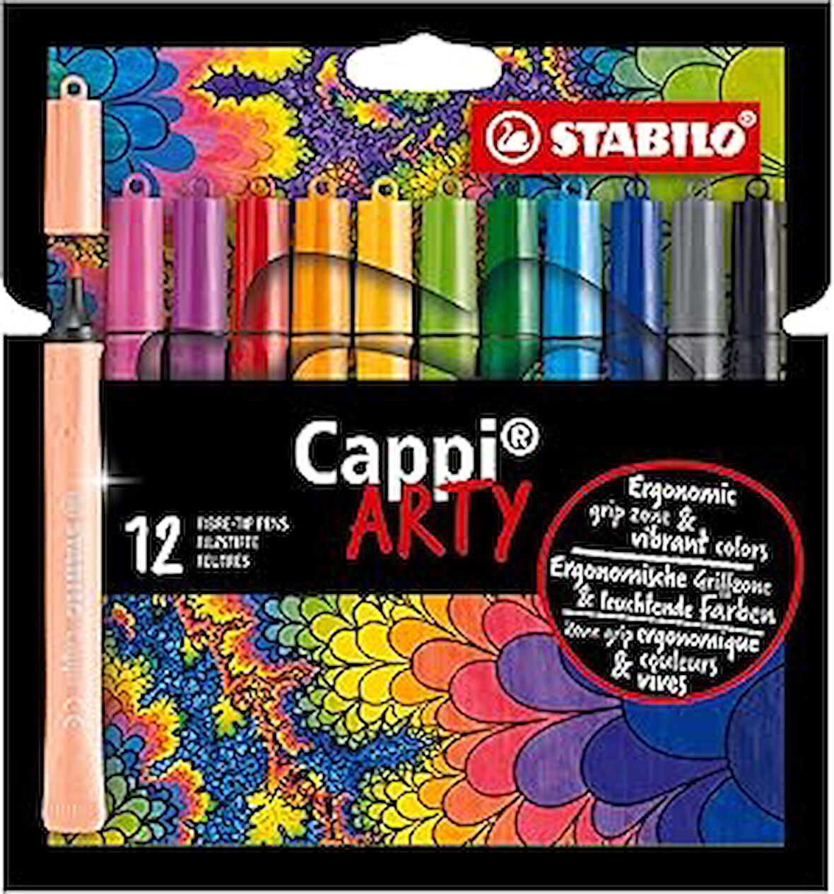 Cappi ARTY - Keçe Uçlu Boya Kalemi - 12'li Paket - Çeşitli Renkler + 1 kapak halkası