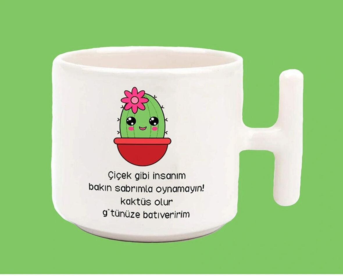 Çiçek Gibi İnsanım Sabrımla Oynamayın Espirili T Kulplu Latte Kupa Bardak