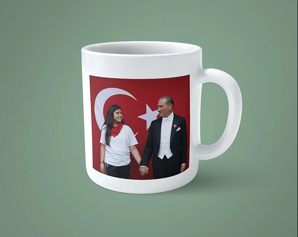 Atatürk resmi ile gençlere özel yapay zeka ile oluşturulan kişiye özel baskılı kupa