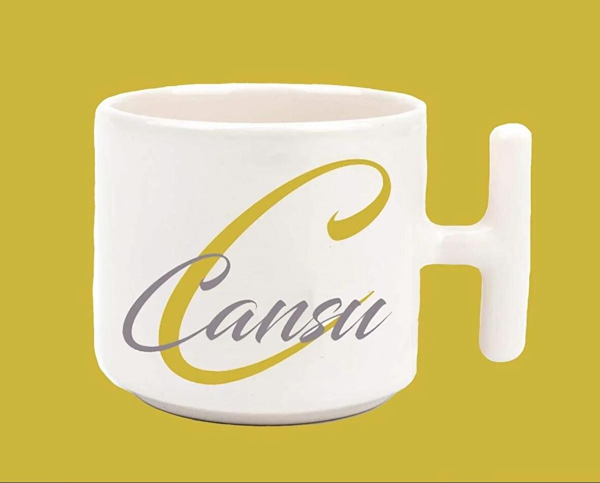 Kişiye Özel C harfli ve İsimli Gold Gri T Kulplu Baskılı Kupa Bardak