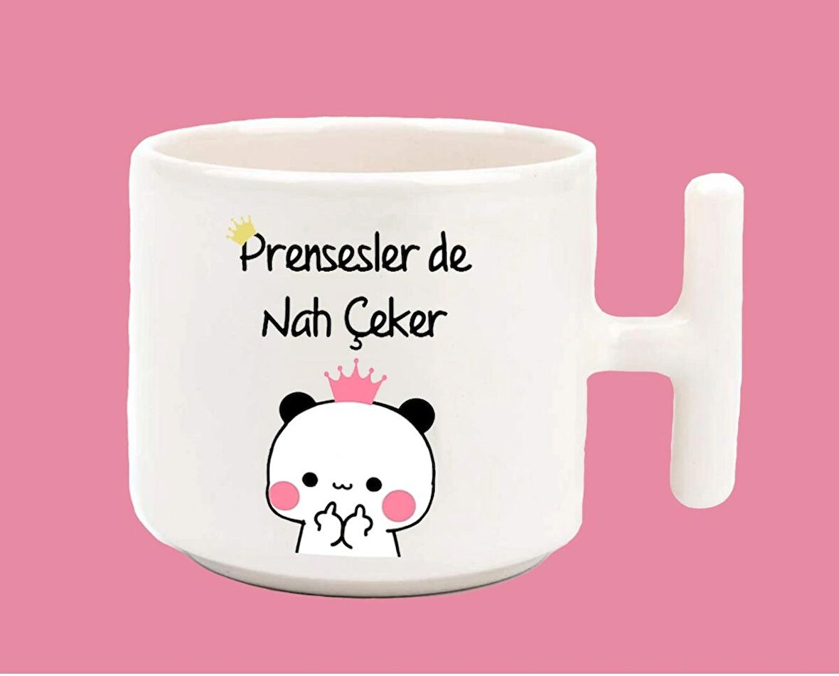 Prensesler de Nah Çeker espirili baskılı t kulplu latte kupa bardak
