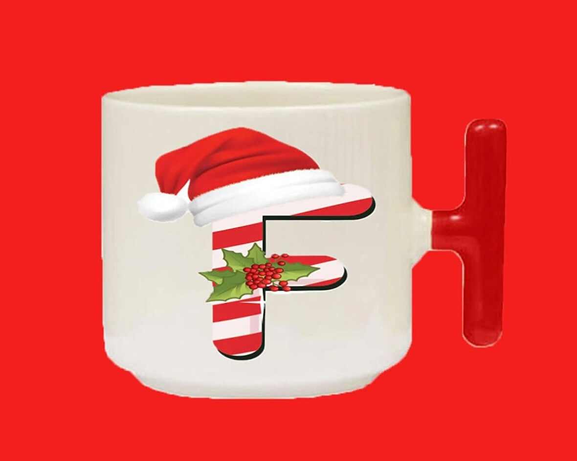 Yeni Yıla Özel F Harfli Isimli Basılı T Kulplu Latte Kupa
