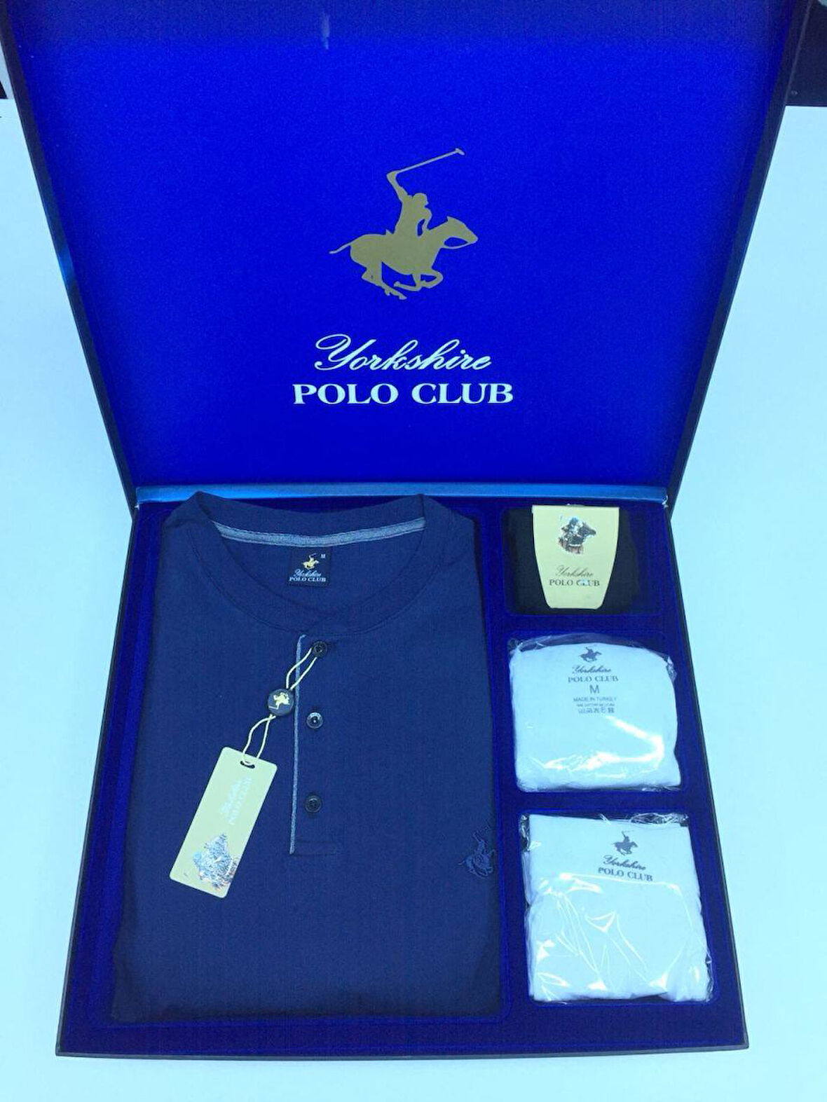 Polo Club Erkek Damat Uzun Kol Pijama Takım Atlet Boxer Çorap Kutulu Set