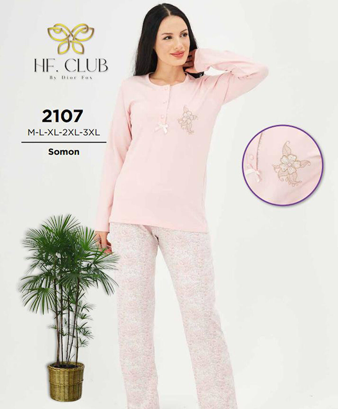 HF Club 2107 Kadın Önden Düğmeli Uzun Kollu Pijama Takımı