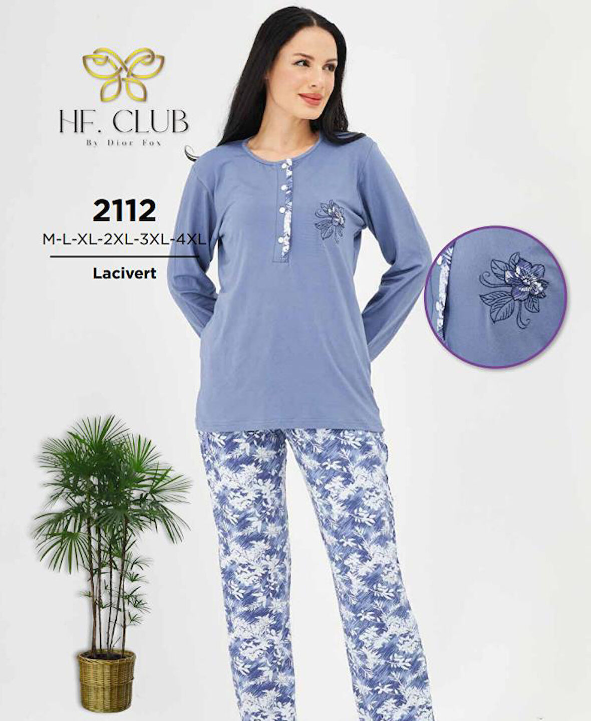 HF Club 2112 Kadın Önden Düğmeli Uzun Kollu Pijama Takımı