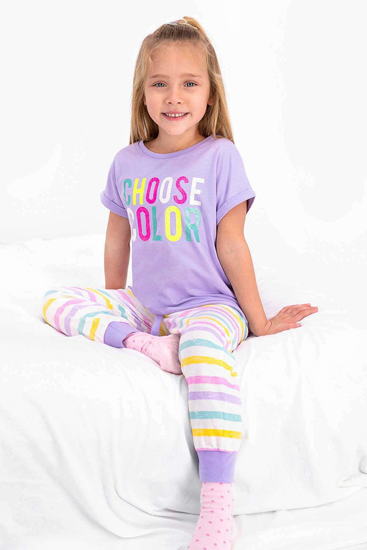 Roly Poly 2466 Kız Çocuk Choose Color Lila Kısa Kol Pijama Takım