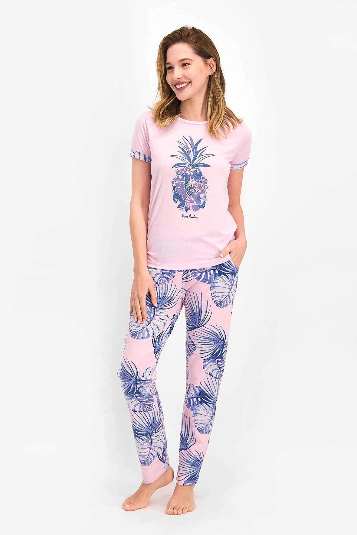 Pierre Cardin 7706 Kadın Leafy Pineapple Pembe Kısa Kol Pijama Takımı