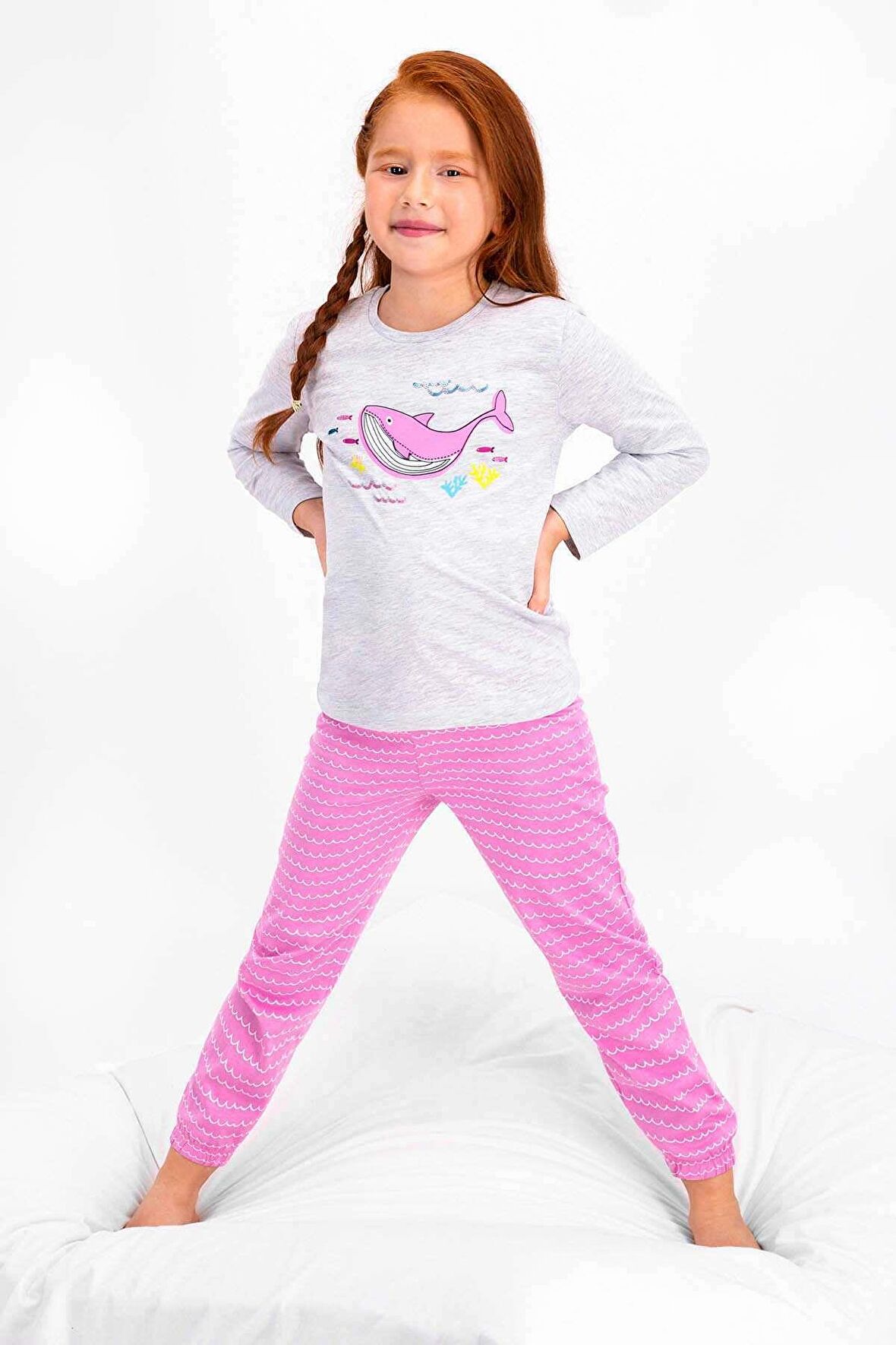 Roly Poly 2446 Kız Çocuk Garson Fishes Uzun Kol Pijama Takımı