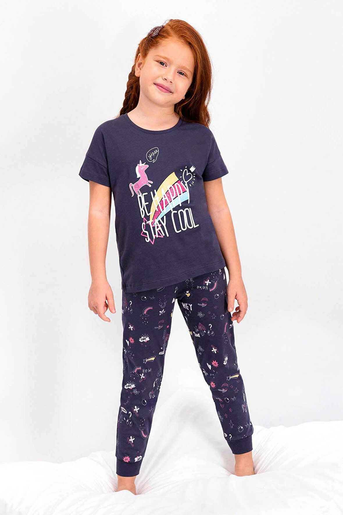 Roly Poly 2451 Kız Çocuk Be Happy Stay Cool Kısa Kol Pijama Takımı 