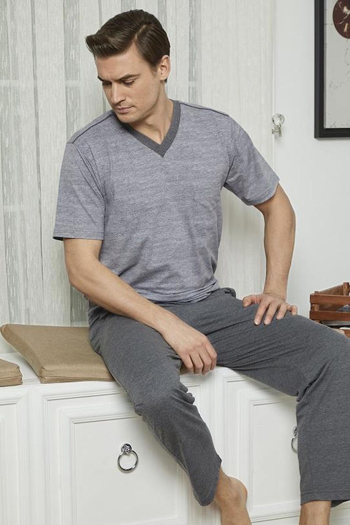 KLY 7557 Erkek V Yaka Pijama Takım