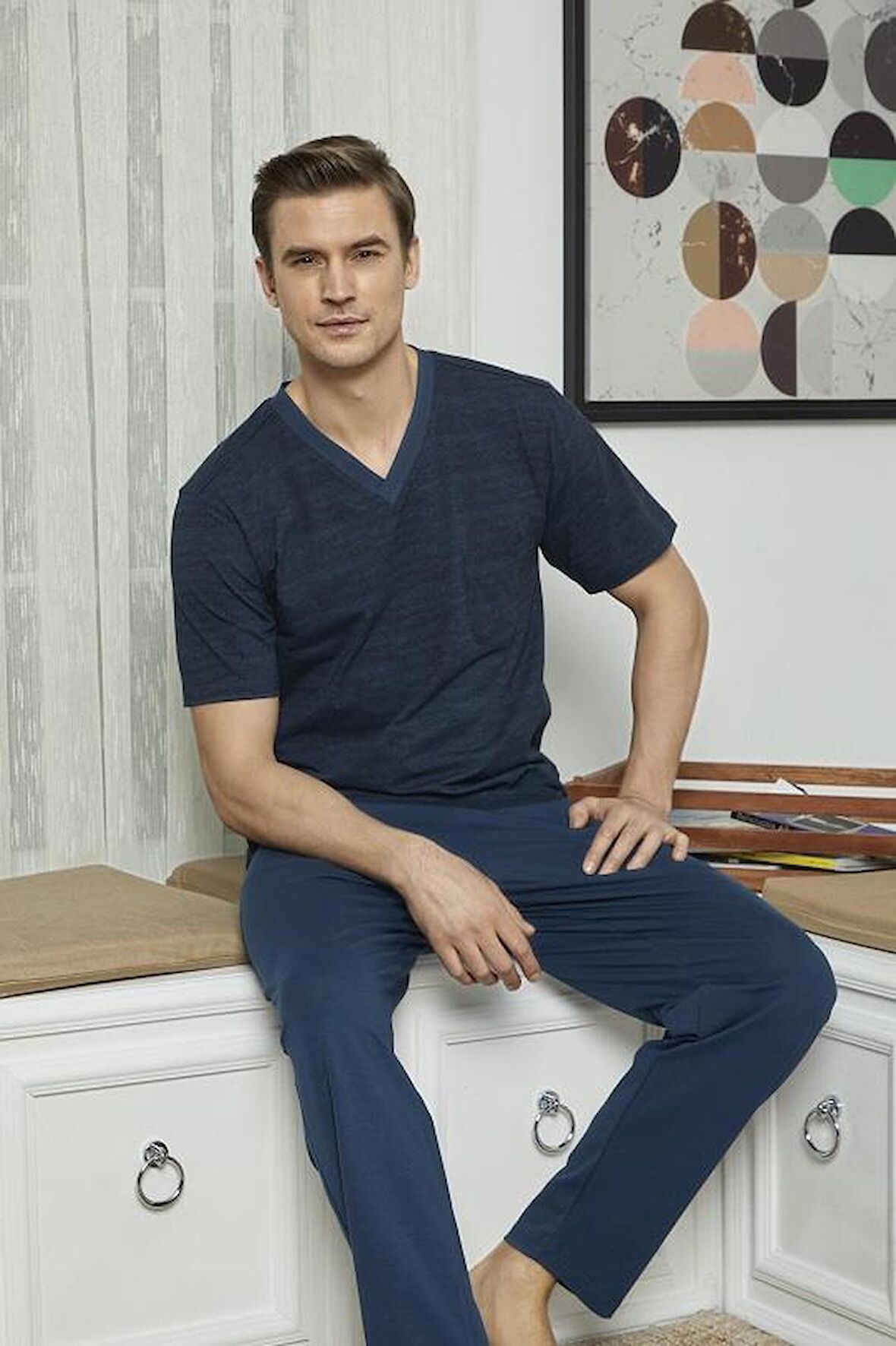 KLY 7557 Erkek V Yaka Pijama Takım