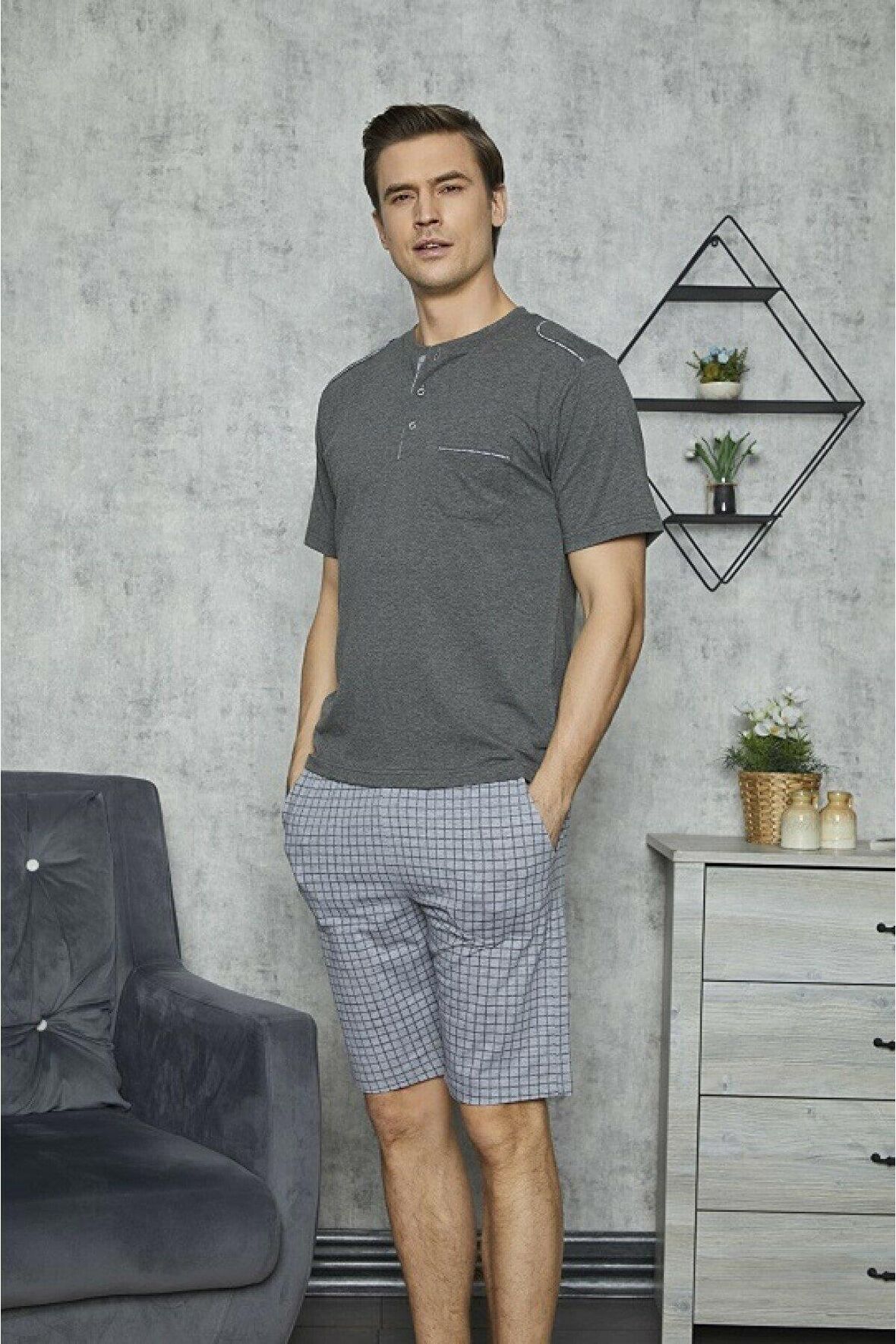 KLY 7411 Erkek Yazlık Battal Şort Pijama Takım