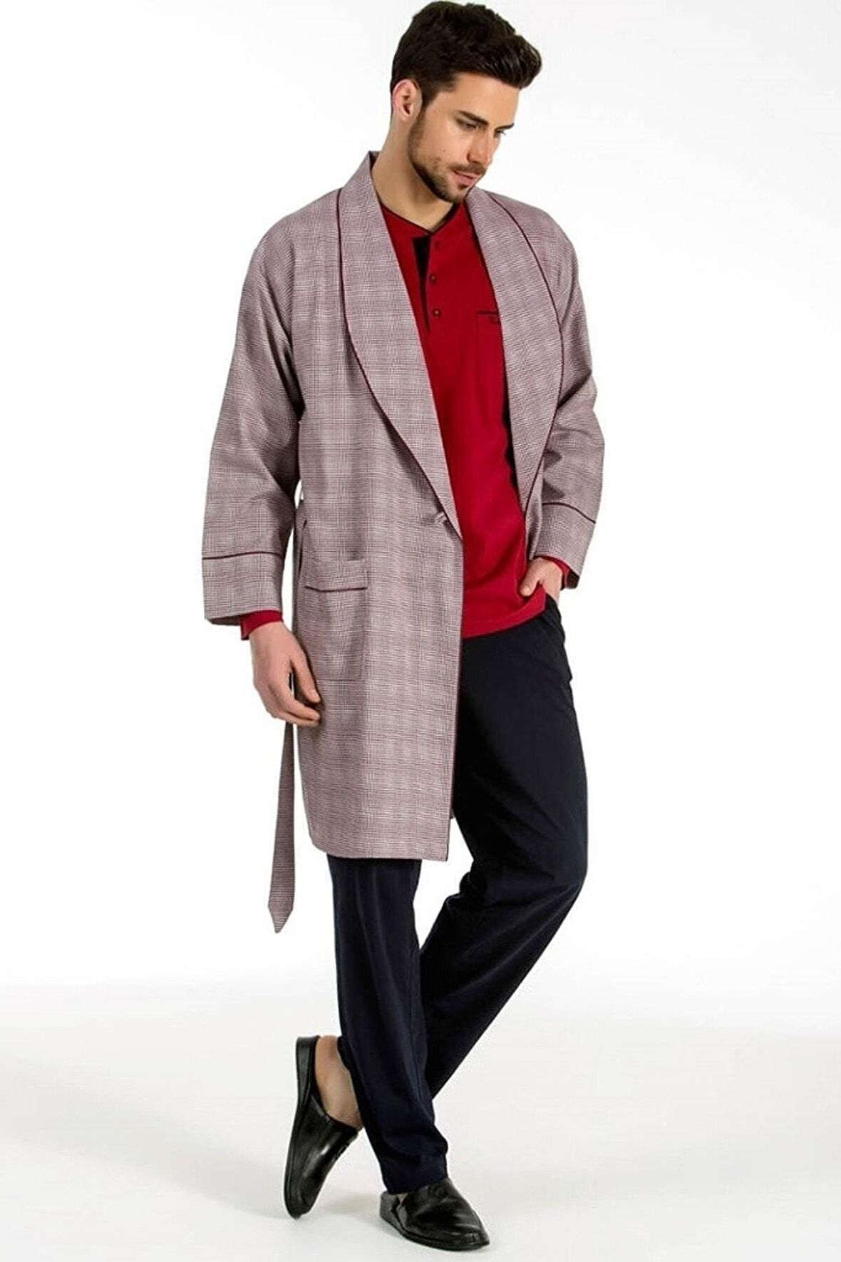 5540 Damat Çeyiz Şortlu Bordo Pijama Robdöşambır 5li Set